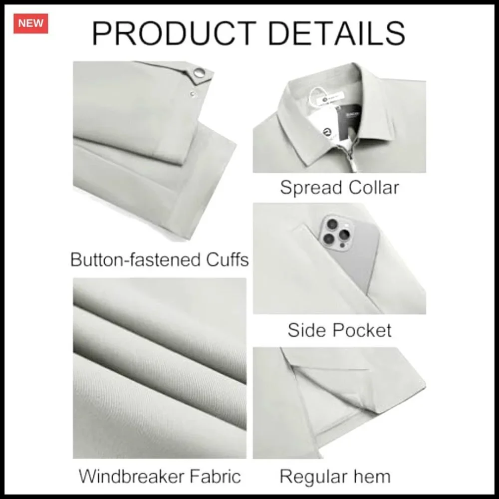 Lightweight Windbreaker Full Zip Jacket Business Casual Golf Coat Classic Style